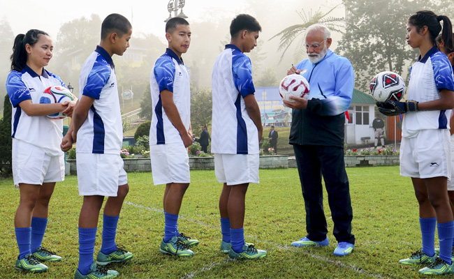 PM plays football with boys, girls in Sikkim